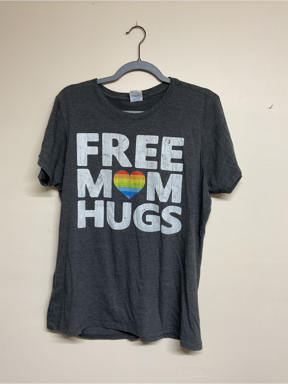 Port and Company Dark Gray "FREE MOM HUGS" Tee with Rainbow Heart